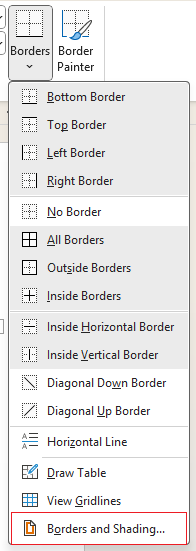 Table Borders and Shading option from Borders menu in Word